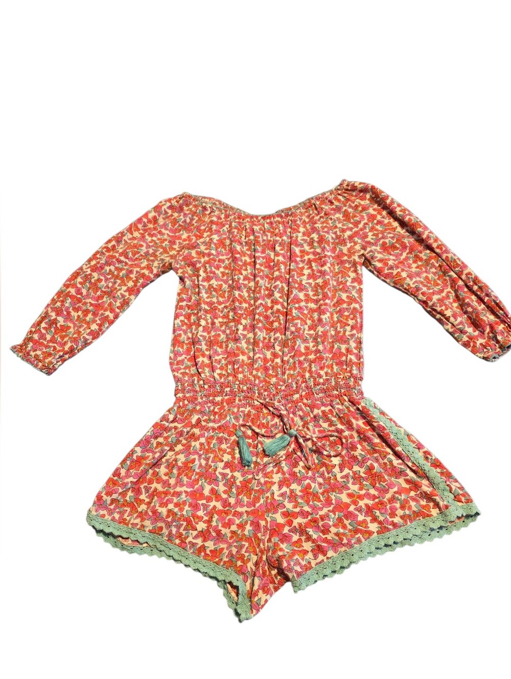 Roberta Roller Rabbit Joana Niama Romper Pink Floral With Crochet Trim Size S
